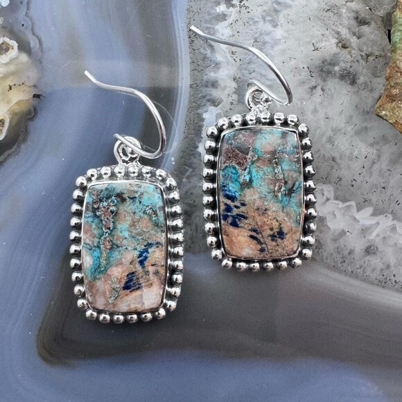 Sterling Southwestern Style Rectangle Shattuckite Dangle Earrings For Women - Picture 1 of 10